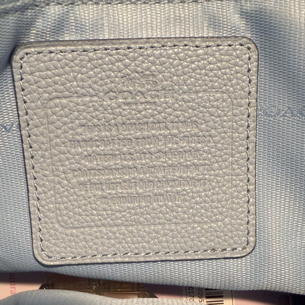 COACH Edie Baby Blue Leather Women's Shoulder Bag with embossed horse & carriage - Picture 10 of 12